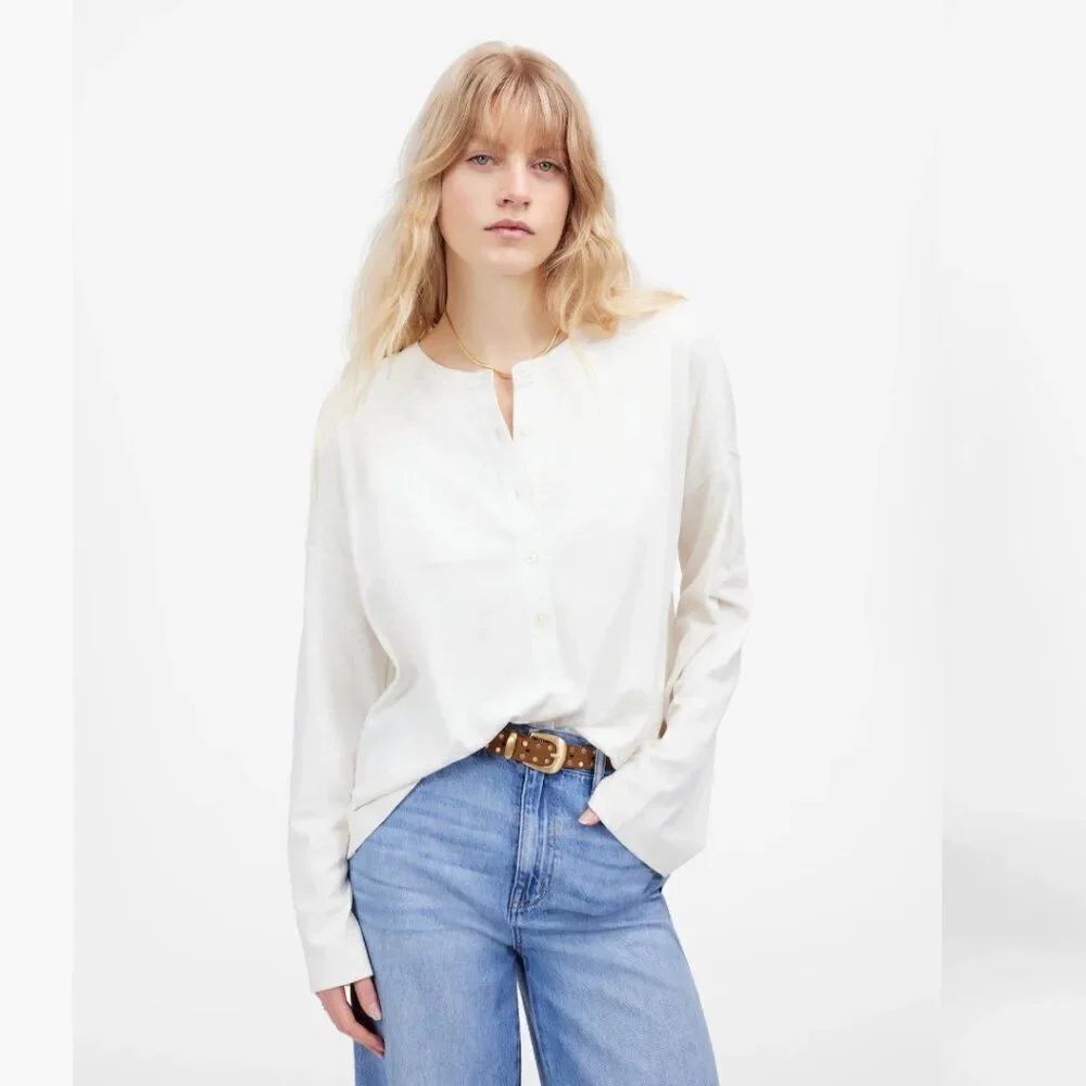 Madewell NU850 White Relaxed Henley Long-Sleeve Tee size small NWT